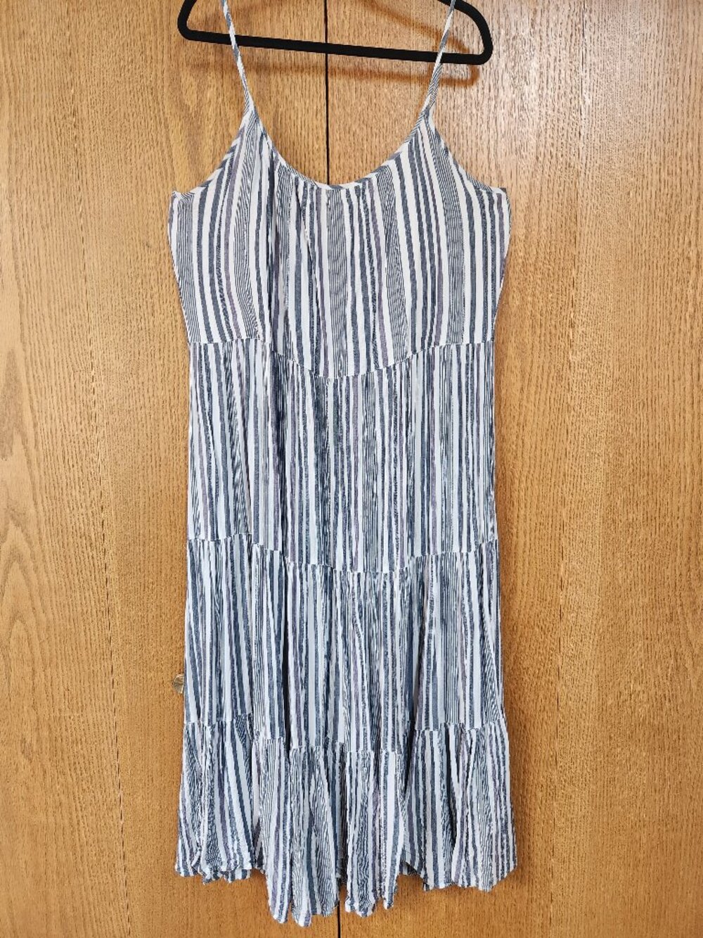 Express Striped Poplin Smocked Tiered Maxi Dress with Pockets XL